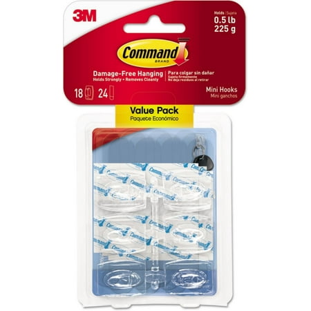 2 Pack - Command Clear Hooks & Strips, Plastic, Mini, 18 Hooks & 24 Strips/pack 1 ea