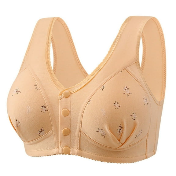Bras for Women Plus Size Floral Print No Underwire Front Closure Full Coverage Push Up Comfort Senior Everyday Sport Bra,Khaki,38 B