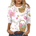 thumbnail image 2 of Kctiaxy Happy Easter Womens Tops Round Neck 3/4 Length Sleeve T-Shirts Fashion Graphic Loose Fits Dressy Festival Pullover Blouse Summer Tees, 2 of 7