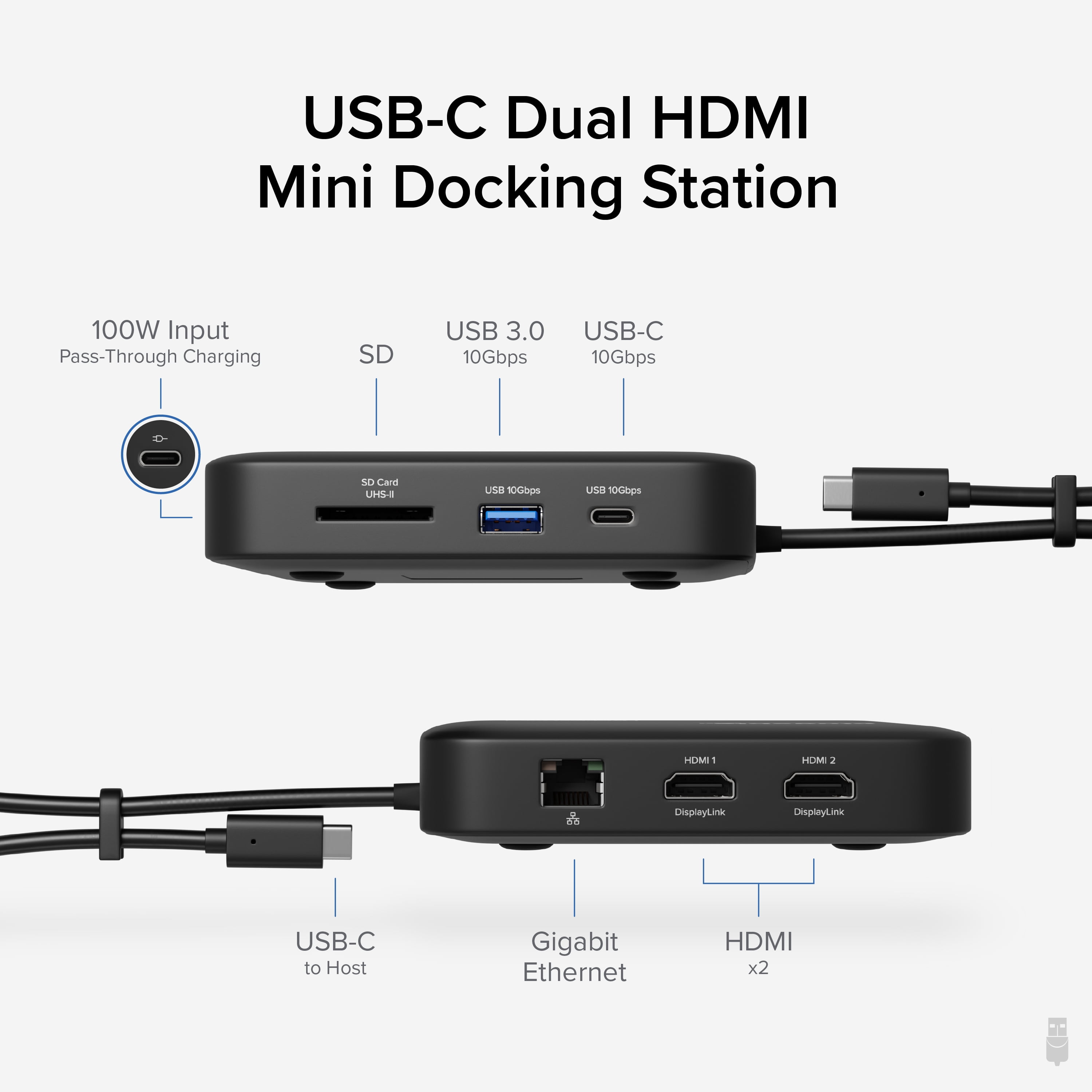 Plugable 7-in-1 USB C Docking Station Dual Monitor, Dual HDMI Dock is Compatible with Mac and Windows