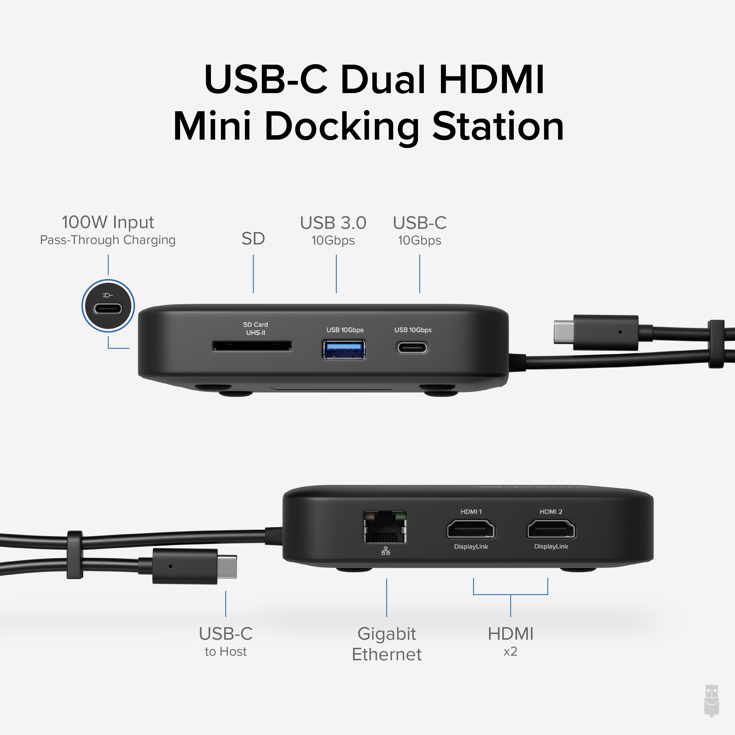 Plugable 7-in-1 USB C Docking Station Dual Monitor - Dual HDMI Dock is Compatible with Mac and Windows, USB4, Thunderbolt or USB-C, 100W PD, 2x HDMI, 1x USB-C, 1Gbps Ethernet, 1x USB 3.0, 1x SD Card - image 2 of 8