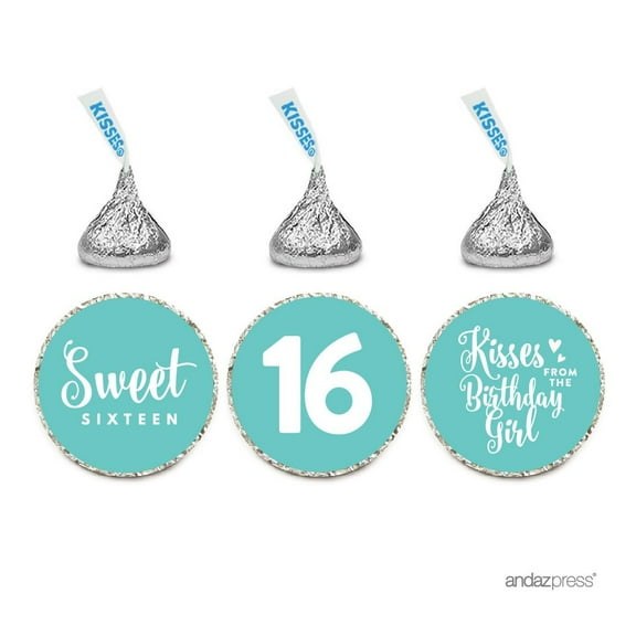 Chocolate Drop Labels Trio, Fits Hershey's Kisses, Sweet 16 Birthday, Diamond Blue, 216-Pack