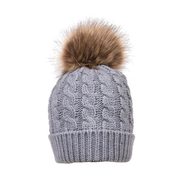 Karen Keith Beanie, Slouchy Warm Winter Hat, Cable Knit with Removeable Pom-Pom on Top POM3 LTC Hats (Gray D)