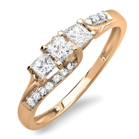 - Dazzlingrock Collection 0.48 Carat (ctw) 18K Diamond 3 Stone Swirl Wave Bridal Ring 1/2 CT, Rose Gold, Size 7.5