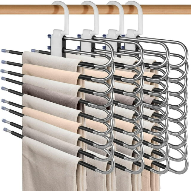 4PCS Perchas Ganchos para Pantalones Ropa De 9 Niveles De Acero Inoxidable Multifuncional Perchas Plegables Antideslizantes Ahorro De Espacio Organizadores De Almacenamiento para Faldas Pantalones