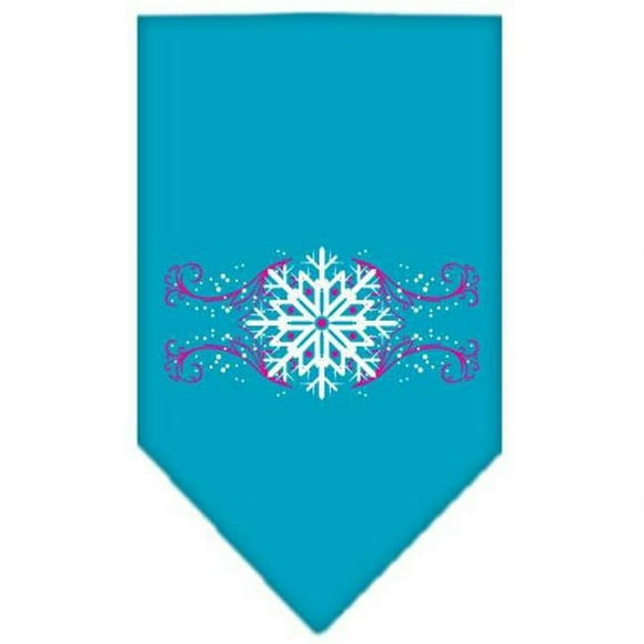 Mirage Pet Products 66-25-14 SMTQ Pink Snowflake Swirls Screen Print Bandana Turquoise Small