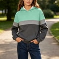 thumbnail image 5 of Girls Color Block Hooded Sweatshirt, Long Sleeve Pullover Hoodie with Front Kangaroo Pocket, Kids Loose Casual Striped Patchwork Tops for Spring Fall Mint Green 9-10 Years, 5 of 6