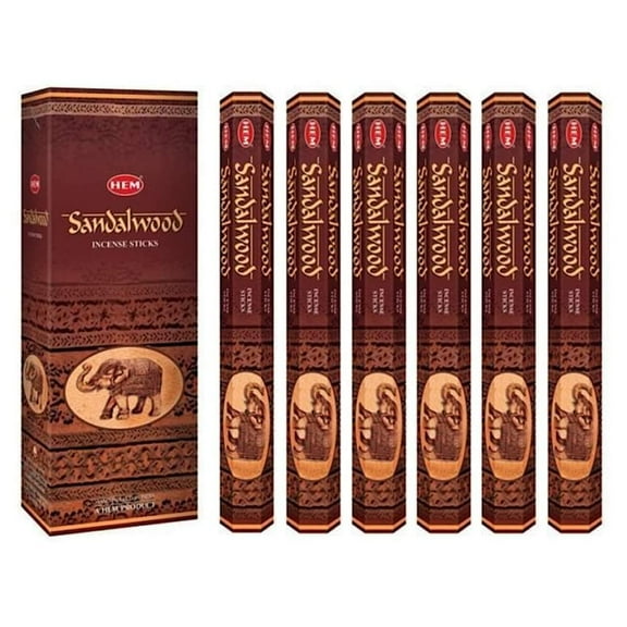 Hem Incense sandalwood incense, 120 sticks in a six pack, hand rolled in india