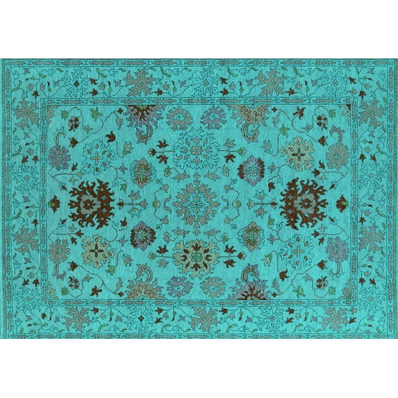 Ahgly Company Indoor Rectangle Oriental Turquoise Blue Industrial Area Rugs, 2' x 4'