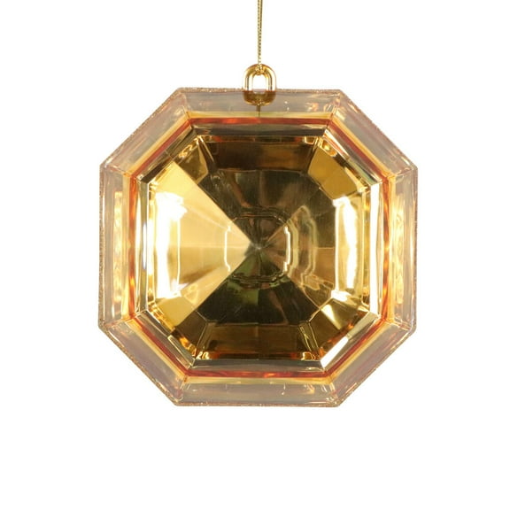 Vickerman 6" Gold Square Jewel Glitter Ornament. Features gold glitter around the edge. 2 per bag.