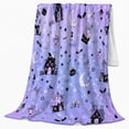 thumbnail image 2 of Whimsical Halloween Pattern Glittery Purple Motifs, Festive Halloween Scene, Warm Flannel Blanket for Living Room and Family Room, Art Lovers Halloween Gift, Festive Home Decor, 2 of 9