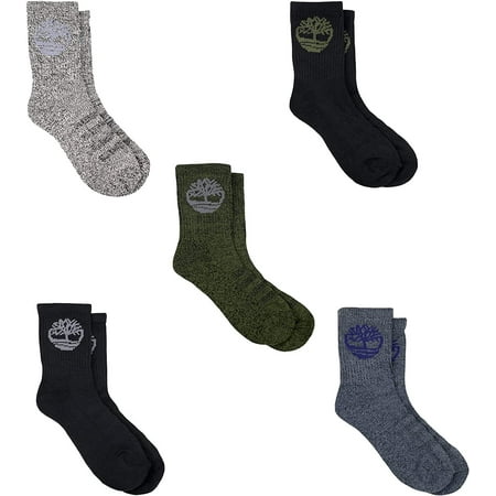 Timberland Boy's 5 Pack Half Cushioned Crew Socks, Medium, Assorted