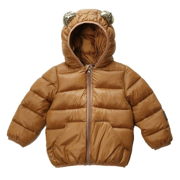 LUOGENLI Boys Leather Motorcycle Jackets Toddler Coats Children's Cottonjacket with Black and Gold Ears Hooded Jacket for Boys and Girls Toddler Jackets Boys Brown 18-24 Months