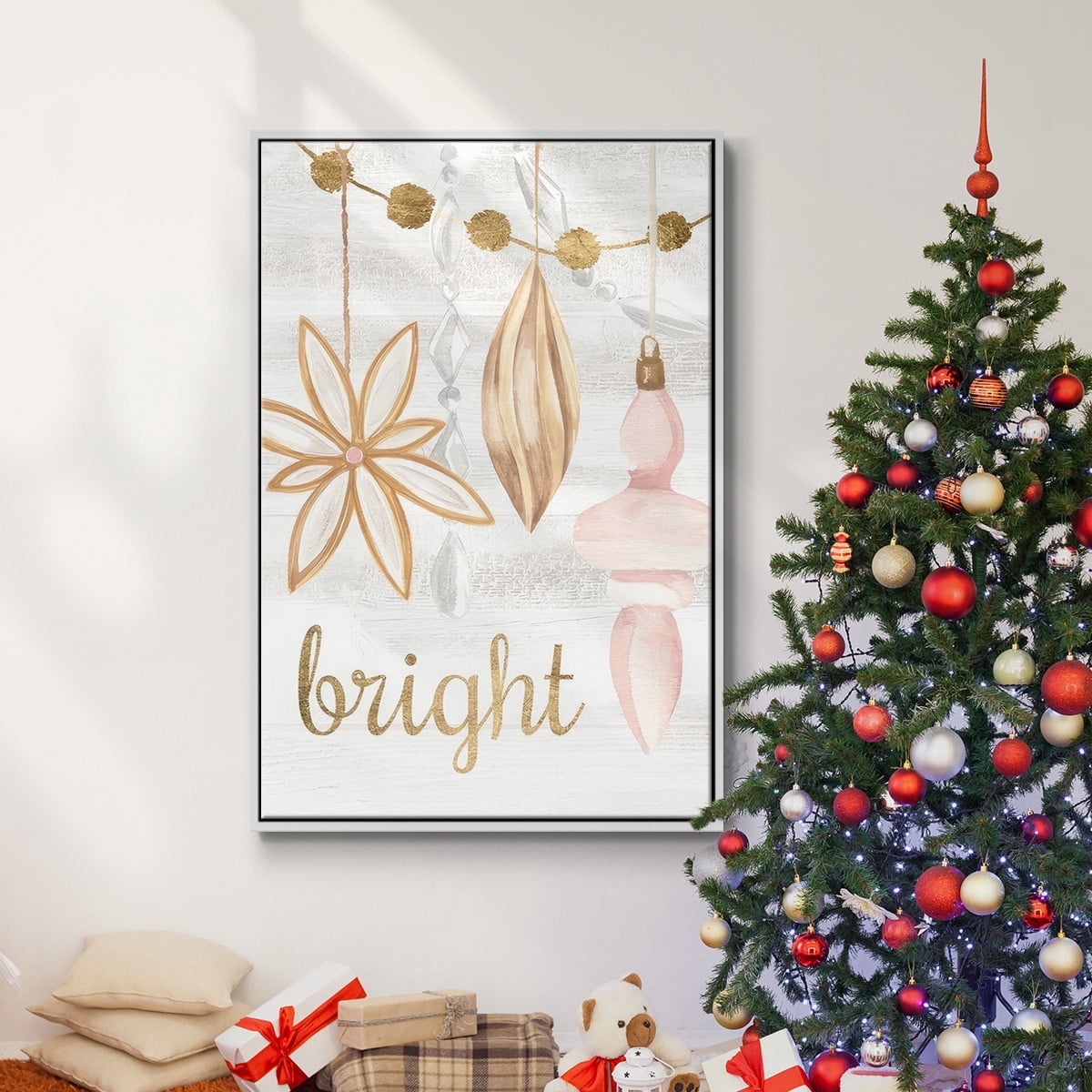 Elegant Ornaments Collection B - Framed Gallery Wrapped Holiday Canvas - 27 x 41 - White Frame