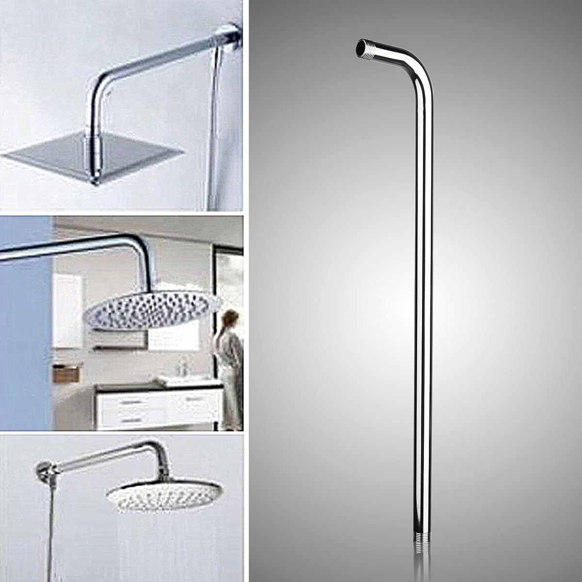 24in Stainless Steel Rainfall Shower Head Extension Arm Wall Mounted 60CM Long