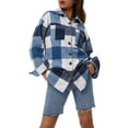 thumbnail image 3 of Womens Sherpa Lined Fleece Plaid Shacket Button Down Long Sleeve Pocketed Oversized Shirt Jacket, 3 of 9