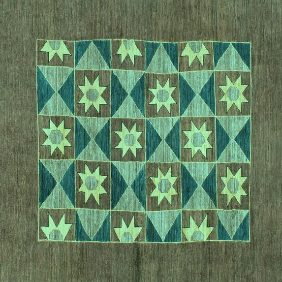 Ahgly Company Machine Washable Indoor Square Abstract Turquoise Blue Modern Area Rugs, 6' Square