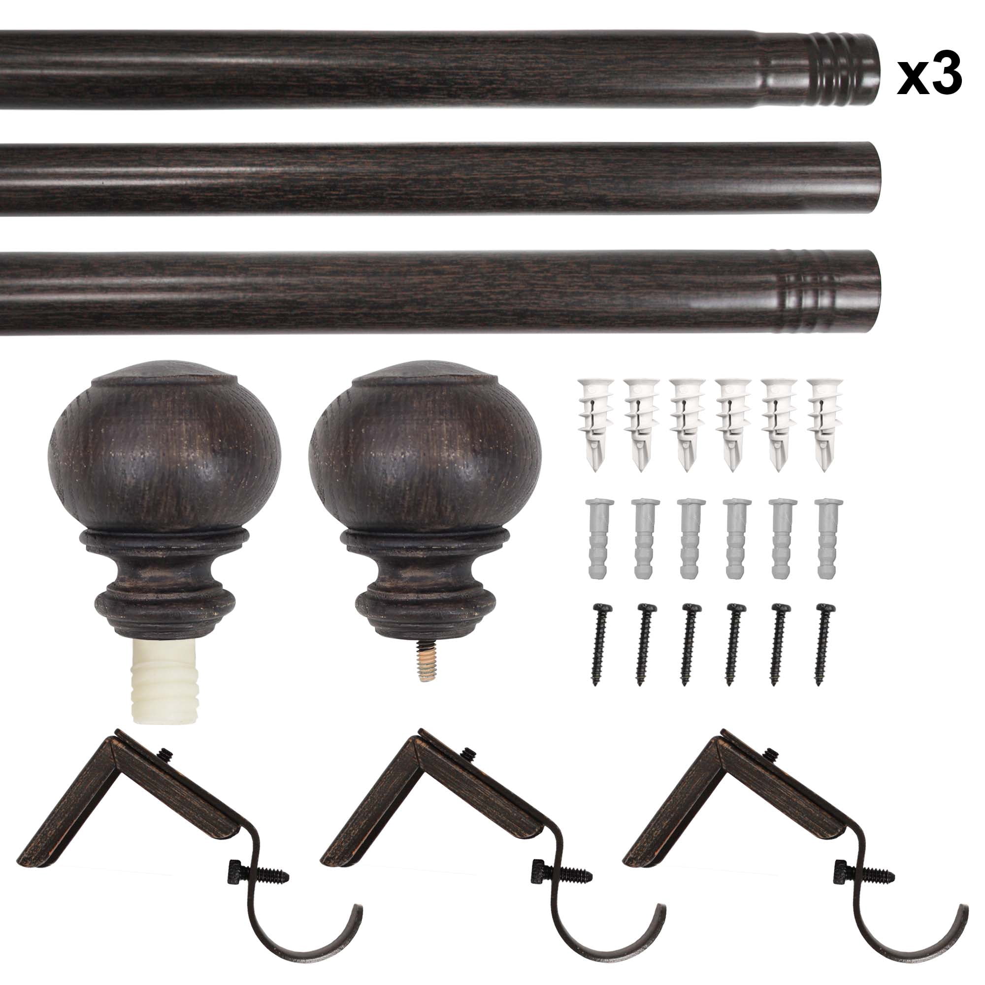 Better Homes & Gardens 1" Faux Tobacco Oak Knob Single Curtain Rod, 32-120"