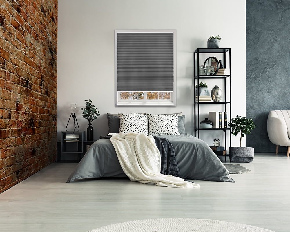 Redi Shade No Tools Trim-at-Home Easy Lift Pleated Fabric Cordless Shade, Light Filtering, Gray, 30" W x 64" L, Fits Windows 19" W to 30" W