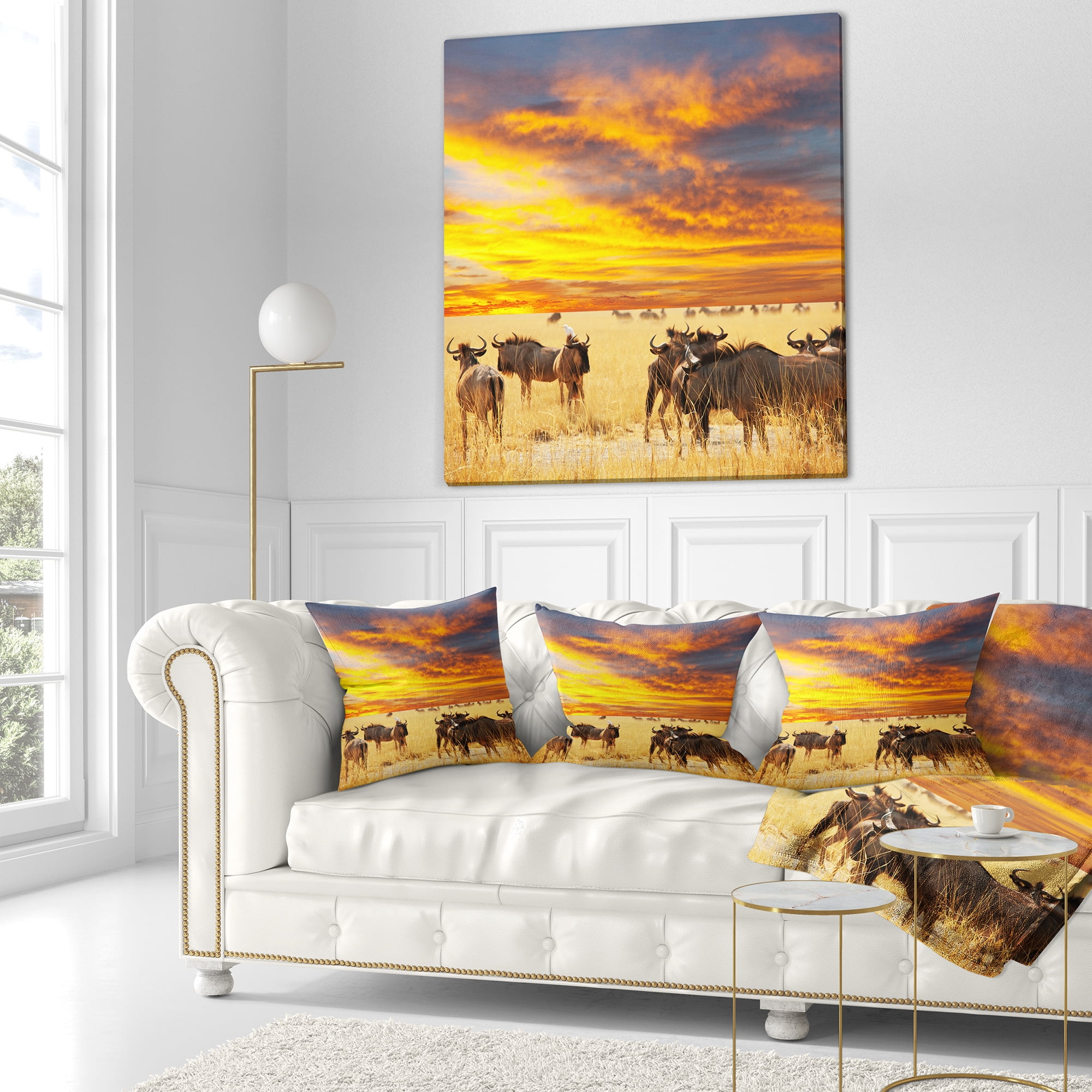 Designart Antelope Crowd At Sunset - African Throw Pillow - 18x18