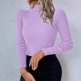 thumbnail image 2 of AKOEE Knitted Turtleneck Sweaters for Women Slim Fit Long Sleeve High Neck Base Pullover Sweater Tops Solid Color (L, Purple), 2 of 7