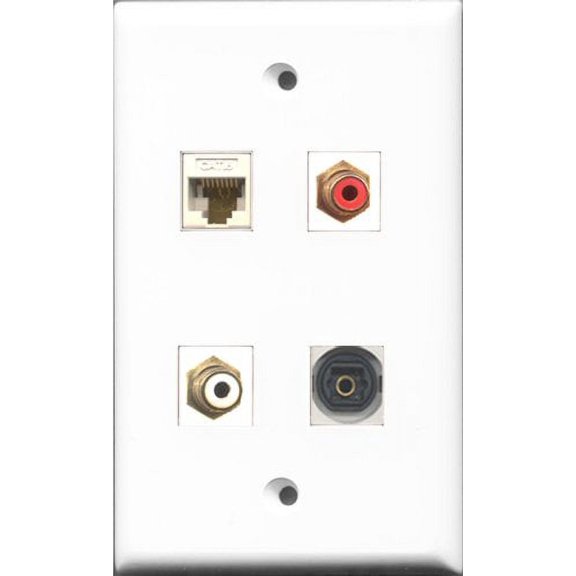 RiteAV 1 Port RCA Red and 1 Port RCA White and 1 Port Toslink and 1 Port Cat6 Ethernet White Wall Plate