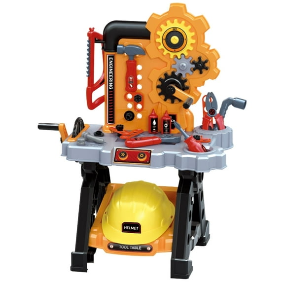 Bruce&Shark Kids Workbench Construction Toy Tool Set Playset with 48 Pieces including Tools, Accessories, Play Helmet & Play Safety Goggles, for Kids Ages 3 and Up, Multicolor