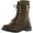 Brown, variant on Link Mango-31 Girls Kids Round Toe Military Lace Up Knit Ankle Cuff Low Heel Combat Boots, Black, 2