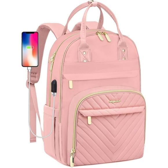 15.6 Inch 83-pinkLaptop Backpack for Women Bag - 15.6 inch Work Travel Backpack with USB Charger College Bookbag Waterproof Business Computer Backpack Anti-theft Casual Backpacks for Nurse Teacher Bei