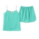 thumbnail image 2 of Karight Sleepwear for Womens Straps Tank Top Shorts 2 Piece Pajamas Lace Faux Silk Nightgowns Plain Match Thin Pjs Sets, 2 of 5