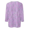 thumbnail image 5 of Shirts for Women 3/4 Sleeve Round Neck Casual Print T-shirt Purple M, 5 of 5