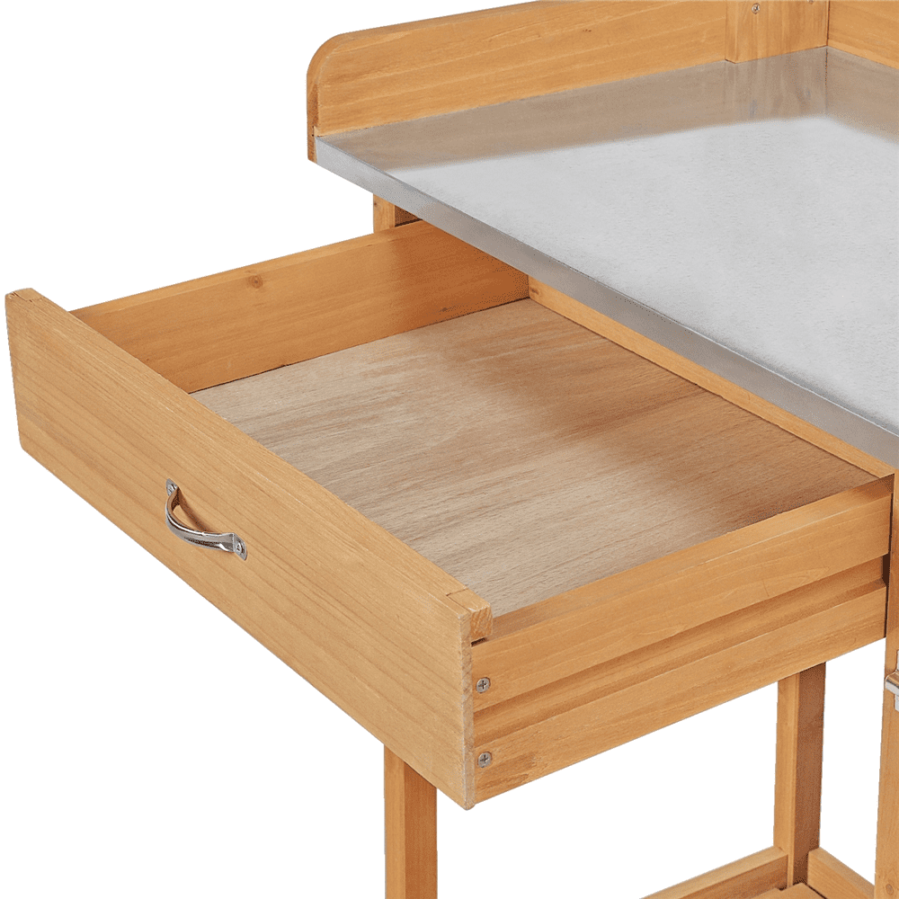 Renwick Outdoor Garden Potting Bench W/Cabinet Drawer Open Shelf, Wood