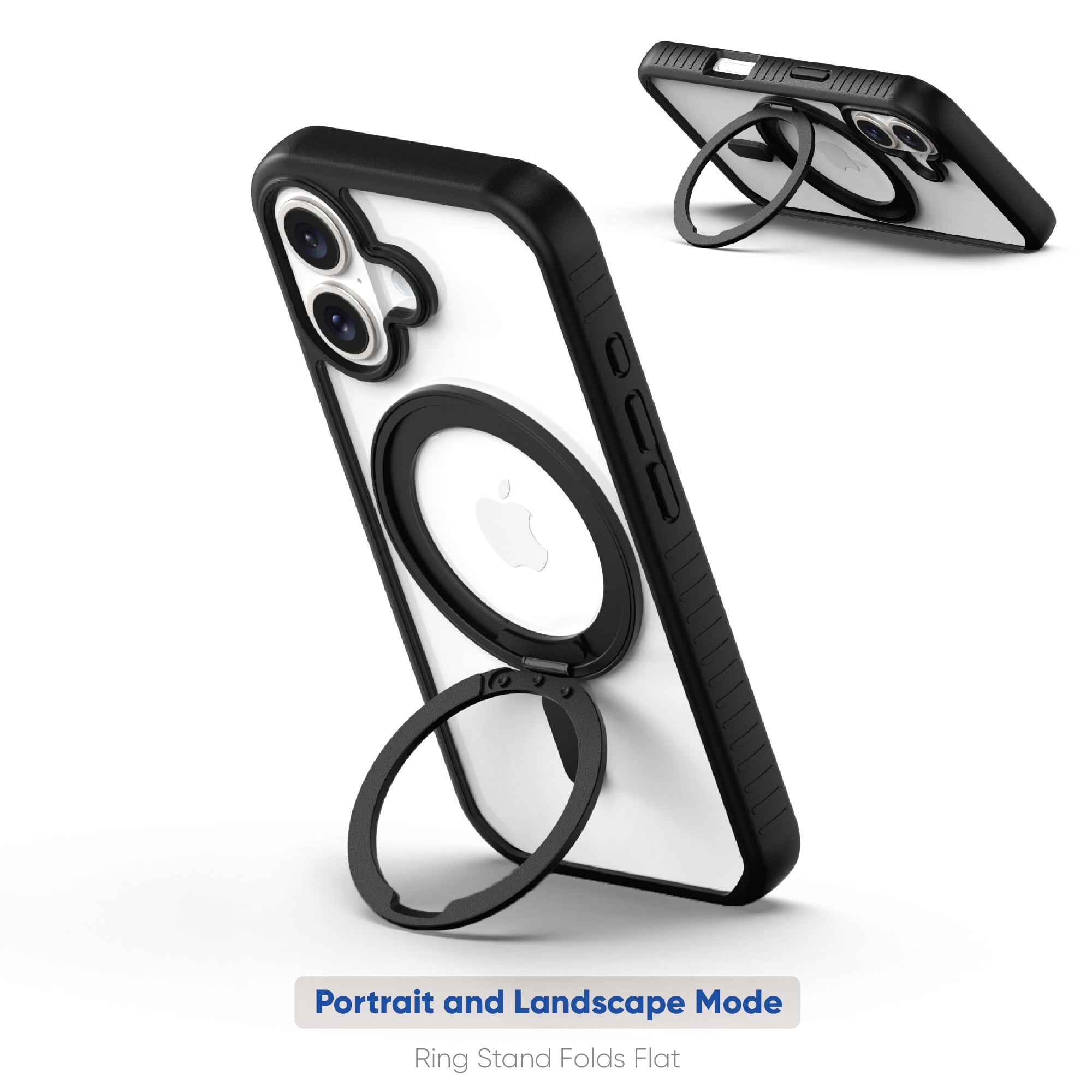 onn. MagSafe Compatible Phone Case with Ring Stand for iPhone 16 Plus - Black/Clear