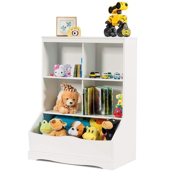 Chenshuoo Storage Cabinet, Cubby Toy Organizer, 3 Shelf 4 Cube Units, Storage Bins Cubbies for Kids' Collections, Kids Bookshelf and Bookcase for Children Playroom Hallway Kindergarten School, White