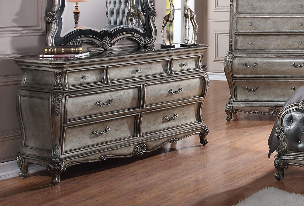 Antique Platinum Granite Top 7Drawer Dresser