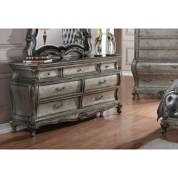 Antique Platinum Granite Top 7Drawer Dresser