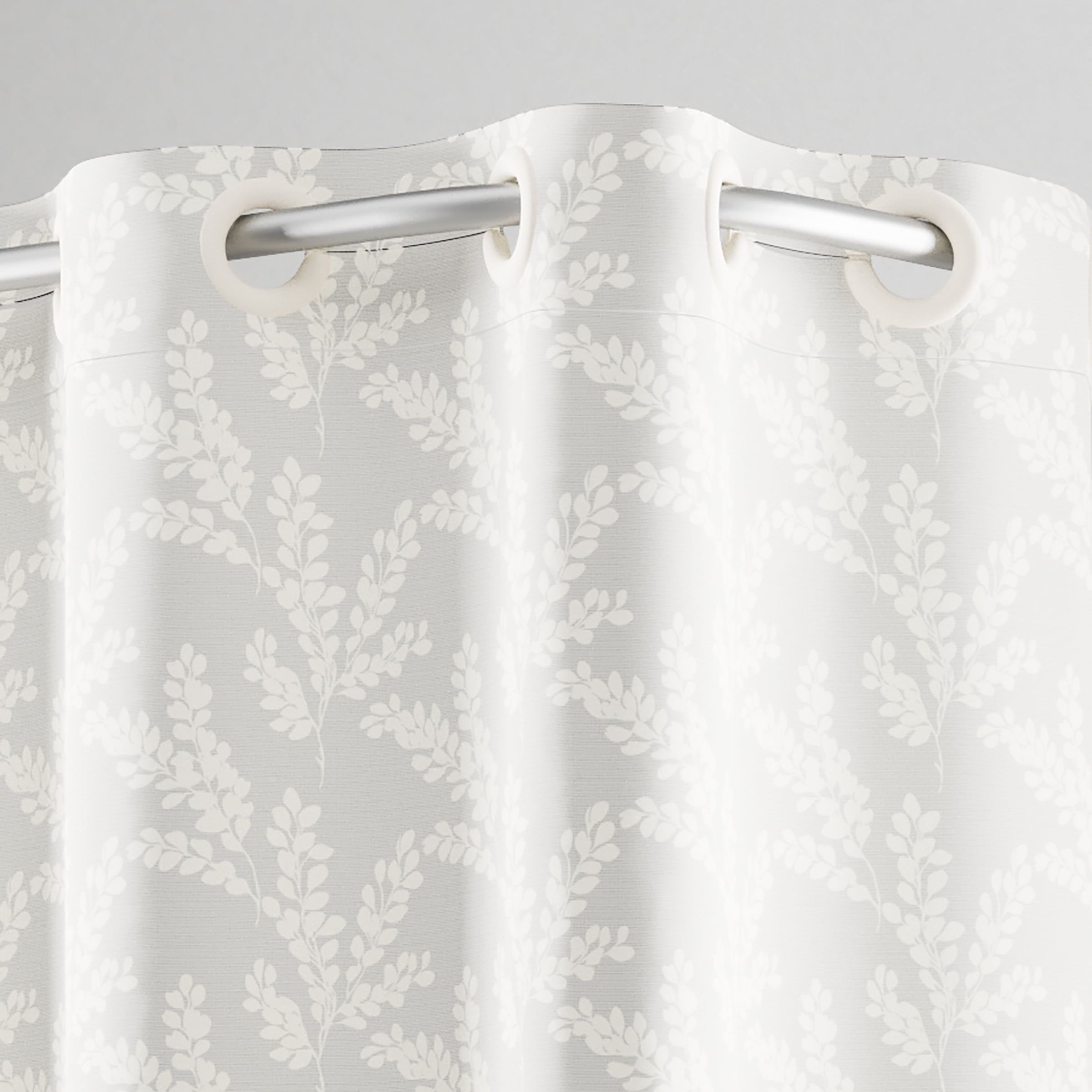 Hookless Jacquard Shower Curtain with Flex-on Rings and It's a Snap! Fabric Liner with Magnets, 71 In Wide x 74 In Long, Botanical Arboretum Print, Beige