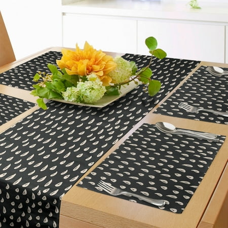 

Rain Table Runner & Placemats Brush Stroke Style Raindrops Pattern on Dark Background Print Set for Dining Table Decor Placemat 4 pcs + Runner 16 x72 Charcoal Grey Eggshell by Ambesonne