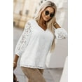 thumbnail image 5 of Women's White Floral Lace Crochet Loose Fit V Neck Top, 5 of 5