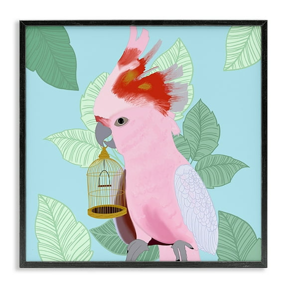 Stupell Industries Pink Cockatoo with Leaves Animals Painting Black Framed Art Print Wall Art, 12 x 12