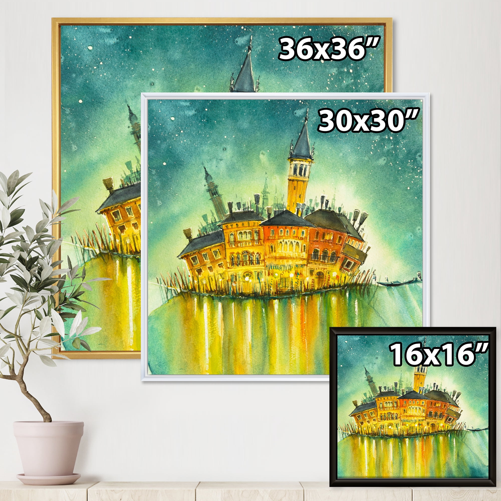 Designart 'Portrait of Idyllic Island of Venice At Night' Modern Framed Canvas Wall Art Print