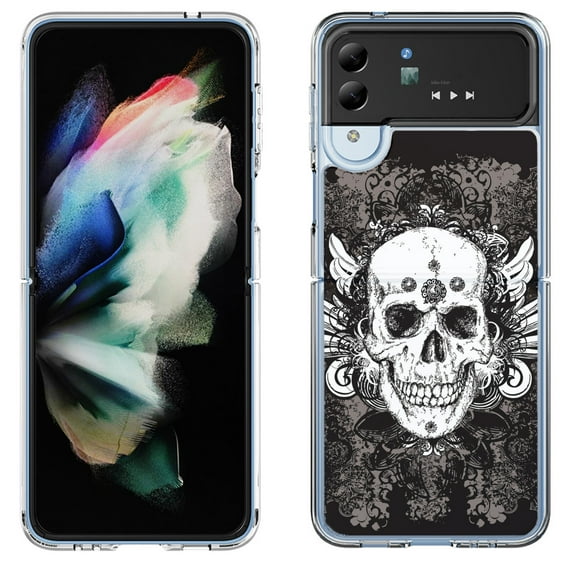 Shockproof Bumper Phone Case for Samsung Galaxy Z Flip 4 5G, by OneToughShield ® - Grunge Skull