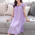thumbnail image 6 of Tnhcen Plus Size Nightgown Women's Summer Sleepwear Sexy Lace Trim Short Sleeve Nightdress Ice Silk Midi Nightgown L-2XL Available in pink and purple, 6 of 6