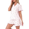 thumbnail image 4 of INSPIRE CHIC Women's Lounge Set Strawberry Print Ruffle Frill Cute Pattern Button Down Short Sleeve Pajama Shorts Sets S Light Pink, 4 of 6