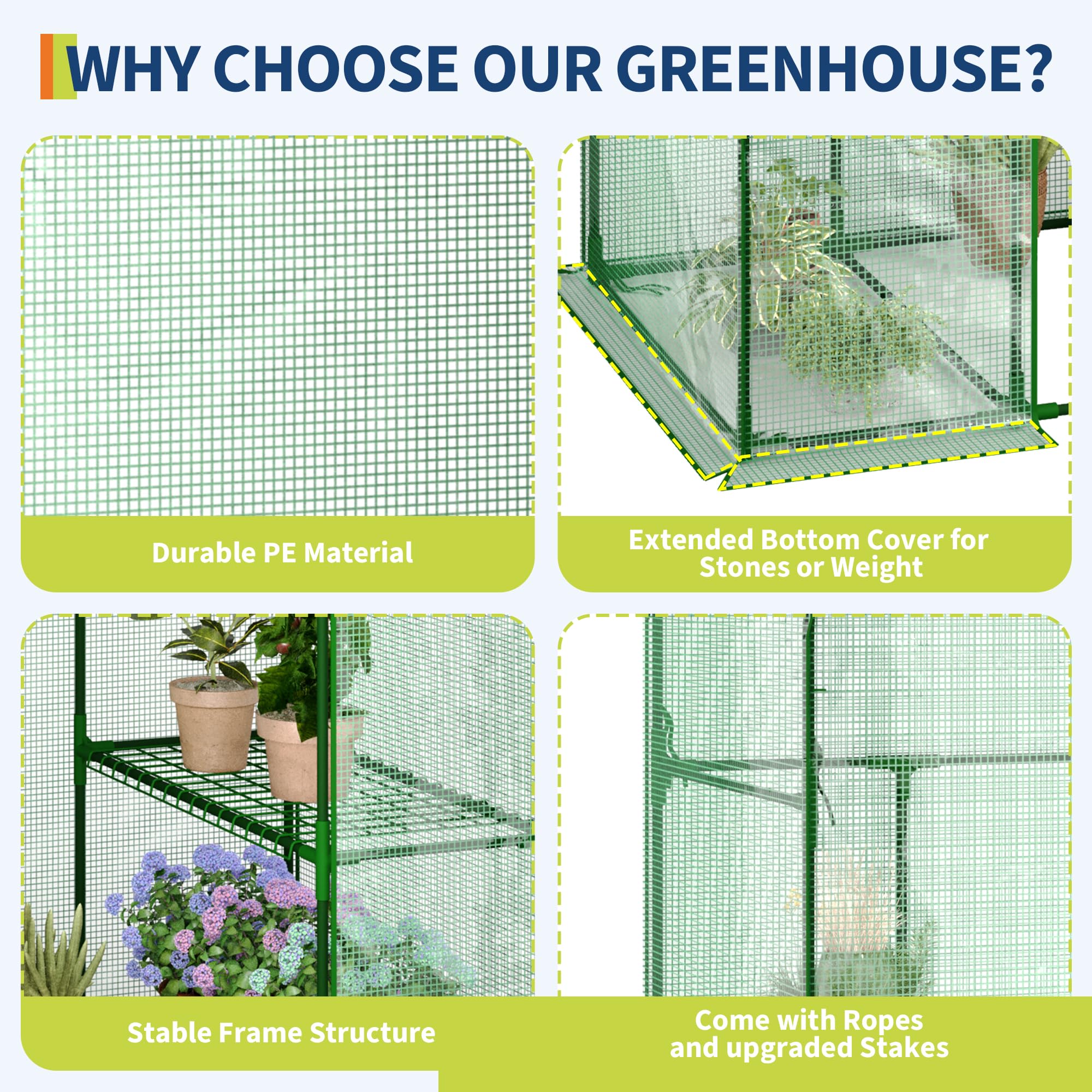 Greenhouses for Outdoors with 4 Wire Shelves, 57 x 29 x 77 inch Portable Greenhouse with Thicken PE Cover, Roll-up Zipper Door, Walk-in Green Houses