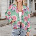 thumbnail image 3 of Jackets for Women Winter Coat Jackets Flannel Stand Collar Jacket(Floral Watercolor Mint,Size:S-4XL), 3 of 7
