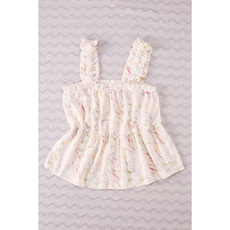 GCKG Women s Pink Wide Ruffled Shoulder Straps Floral Babydoll Tank (US 4-6)S