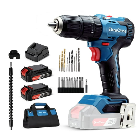 Dong Cheng 20V Brushless Heavy-duty Impact Drill, 443 in-lbs, 27000 IPM, 1/2" Keyless Metal Chuck, 20+1+1 Clutch, Cordless Hammer Drill with 2 Batter