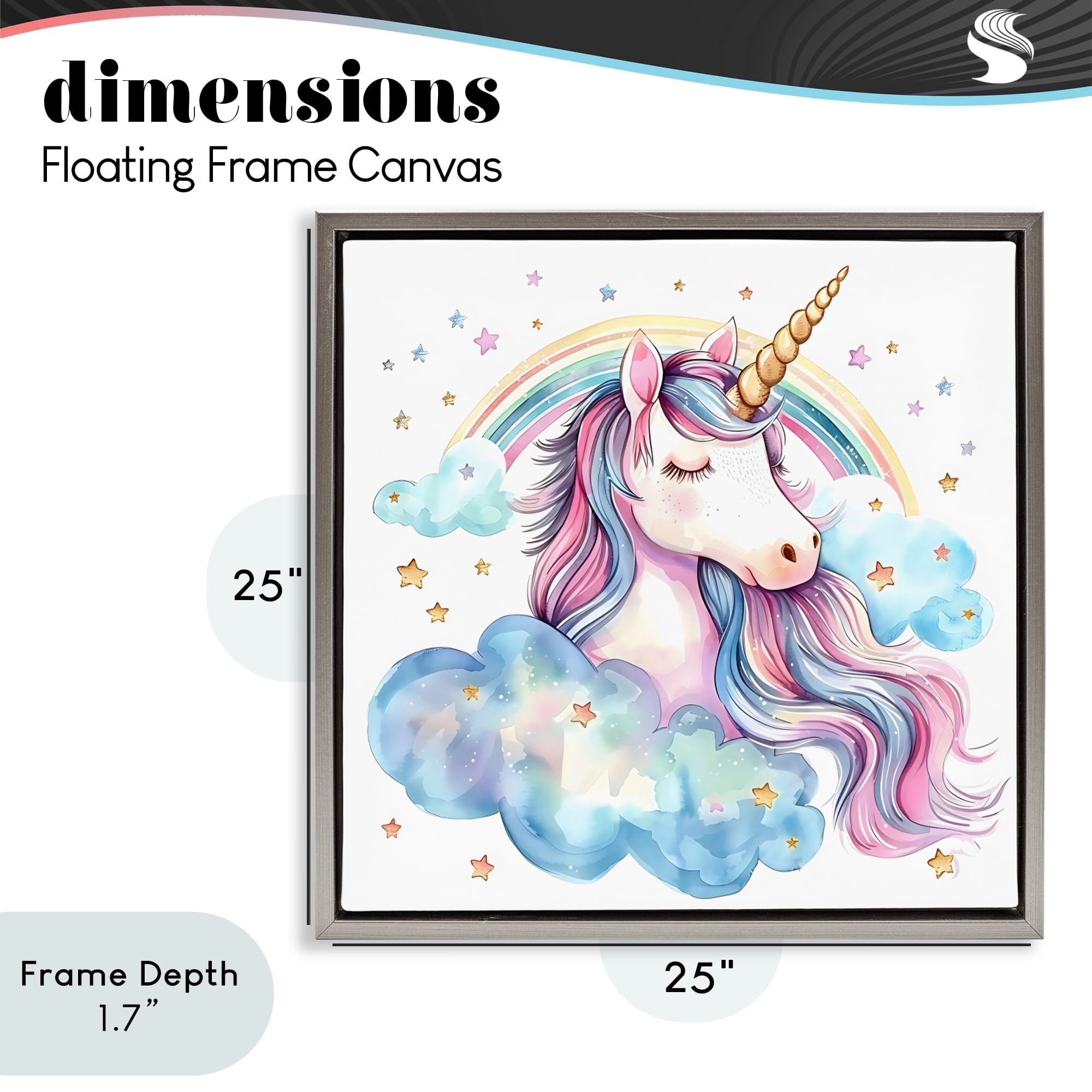Stupell Industries Cute Happy Unicorn & Rainbow Gray Framed Floater Canvas Wall Art, design by Creative Studio