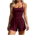 thumbnail image 3 of akafmk Womens Rompers Ruched Waist Spaghetti Strap Short Jumpsuit Casual Summer Beach Vacation Daily Outfit, Size L, 3 of 7